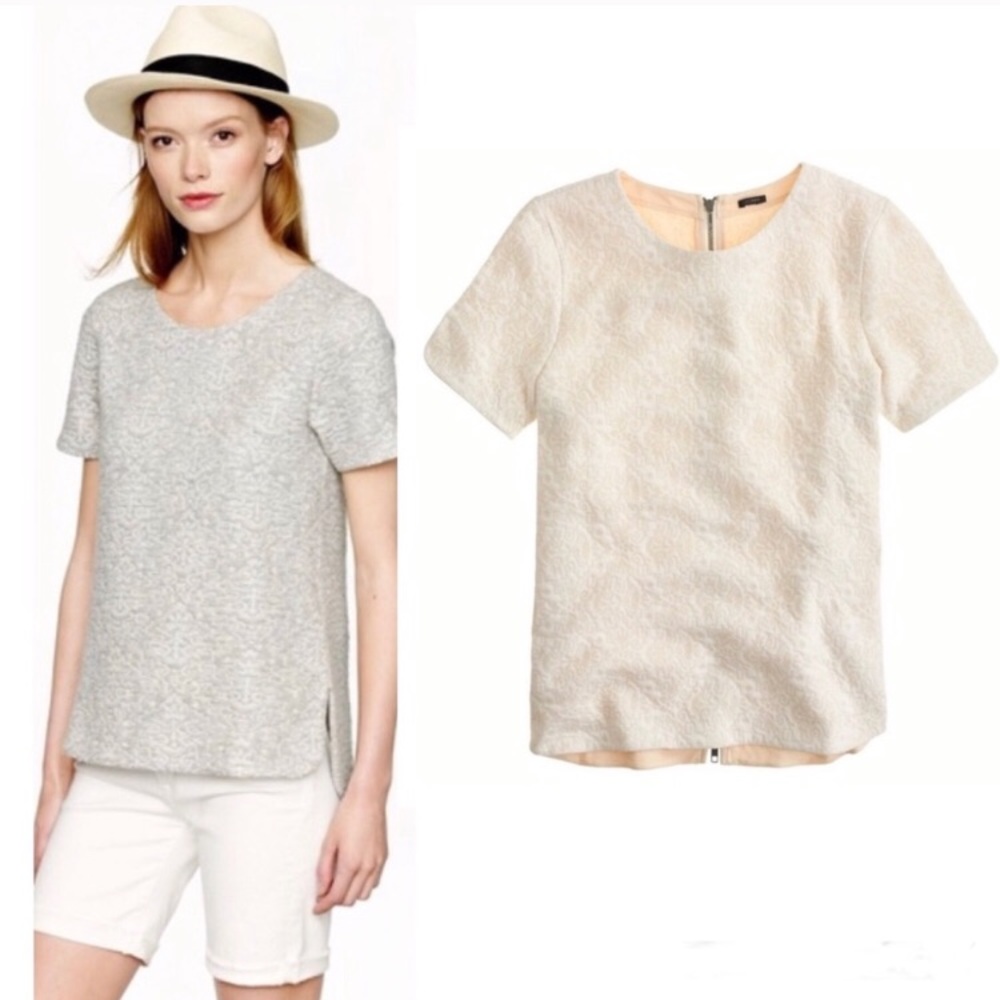 J. CREW Short Sleeve Jacquard Back Zip Sweater Top